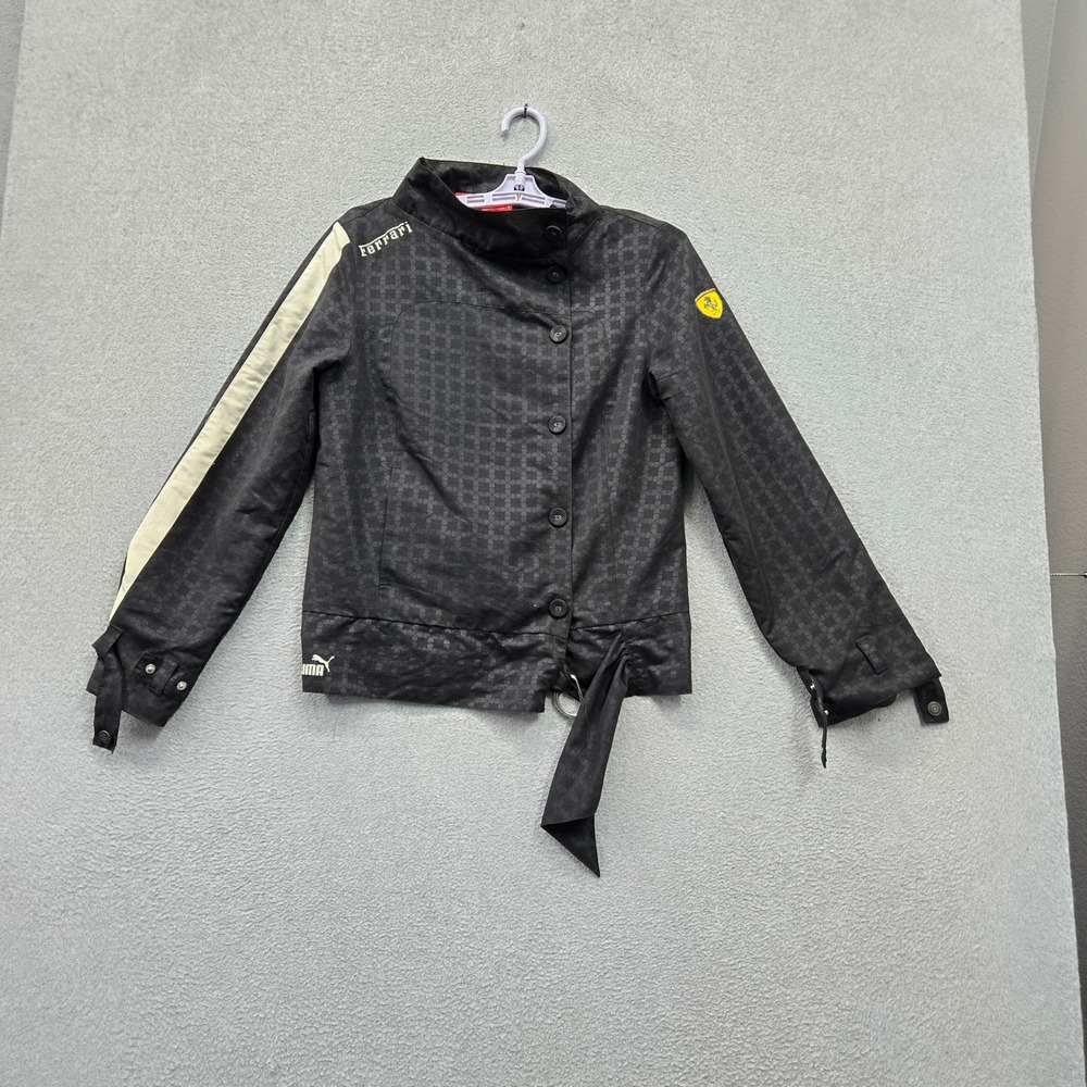 PUMA Women Jacket S Black Embroidered Geometric Ferrari Logo Activewear Button